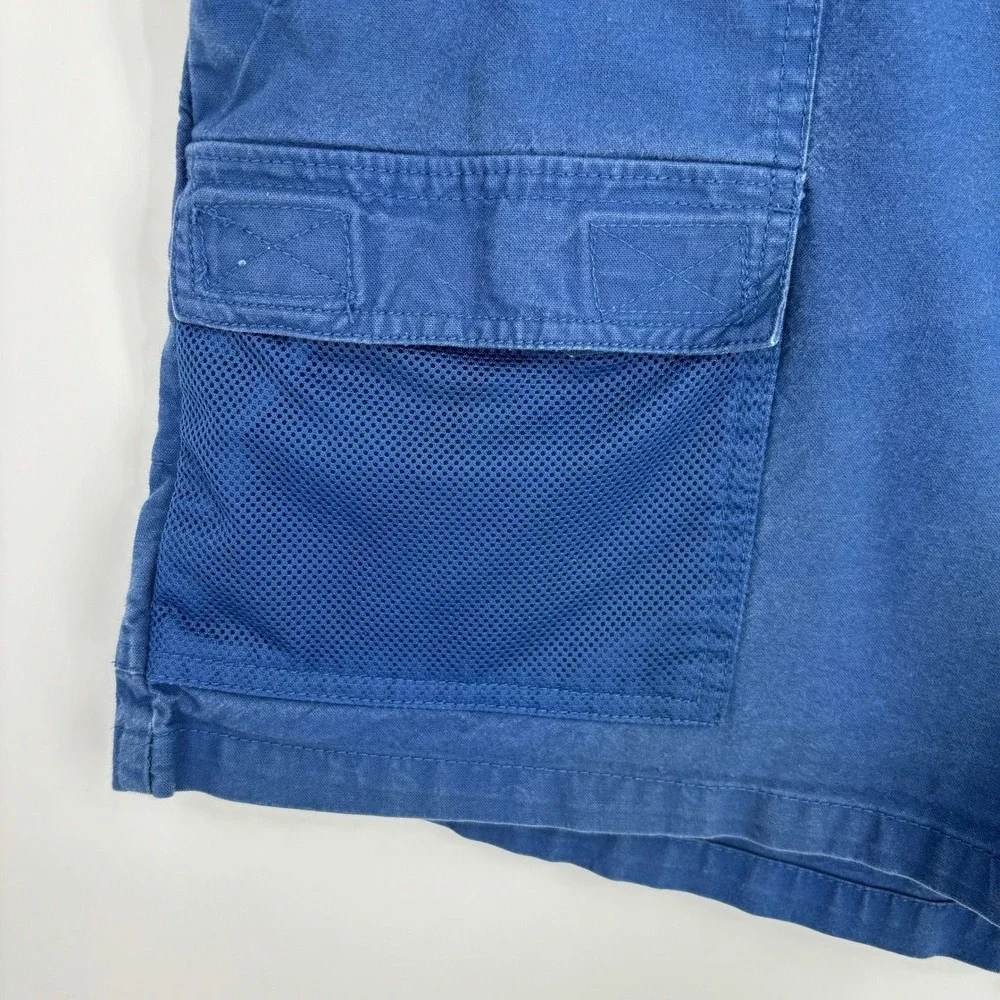 Columbia PFG Half Moon Cargo Shorts Men L Blue Cotton Mesh Pocket Fishing Hiking